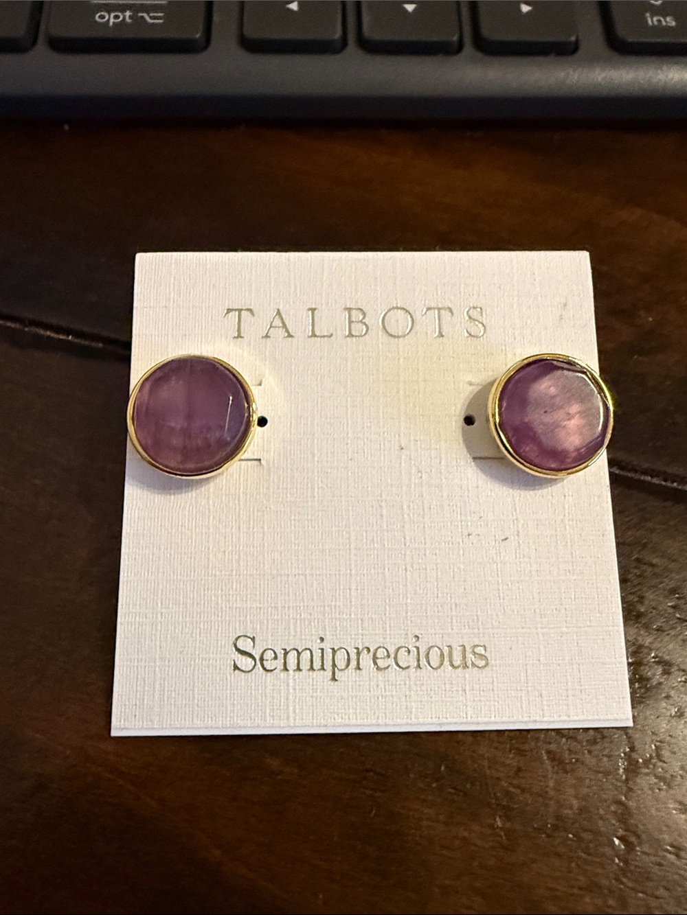 NEW Talbots Square Stud Earrings Purple Semiprecious Stone + Goldtone Gold-Trim